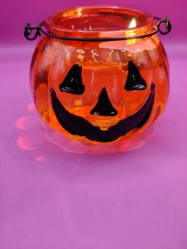 Pumpkin wide-angle macro shot with bright background. Halloween Stock Photos