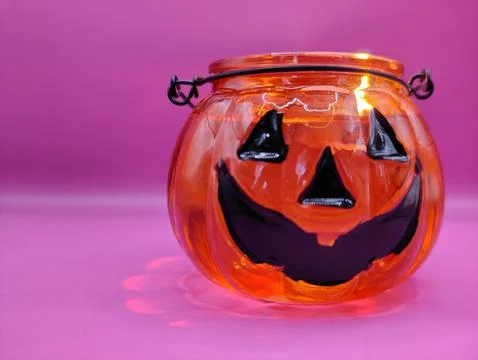 Pumpkin wide-angle macro shot with bright purple background. Halloween Stock Photos
