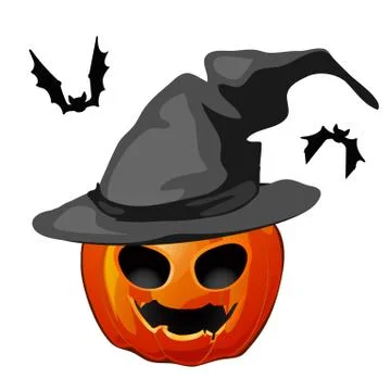 Pumpkin in a witch hat and bats isolated on white background. The attributes  Stock Illustration