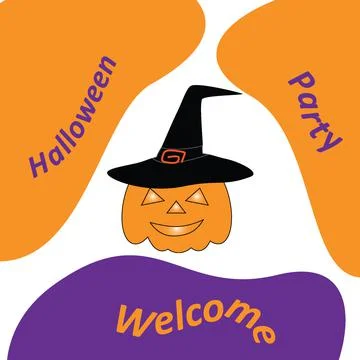 Pumpkin in witch hat on a background of colored spots with an inscription Stock Illustration
