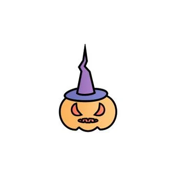 Pumpkin with witch hat color gradient vector icon Illustrazione stock