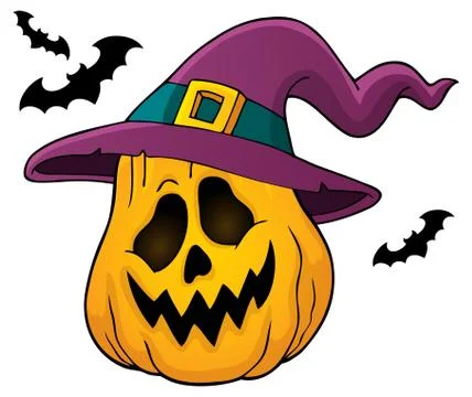 Pumpkin in witch hat theme image - eps10 vector illustration. Stock Illustration