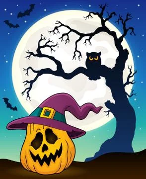 Pumpkin in witch hat theme image Stock Illustration