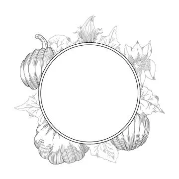 Pumpkin wreath vector drawing set. Isolated hand drawn object with sliced and Stock Illustration
