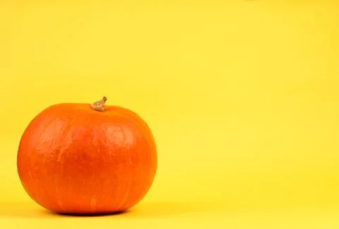 Pumpkin on yellow background close up Stock Photos
