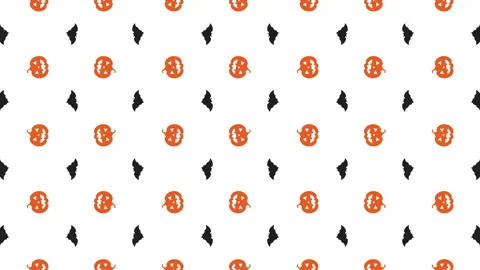 Pumpkins and bats rotates on a white background. Halloween holiday seamless loop Stock Footage 157201582