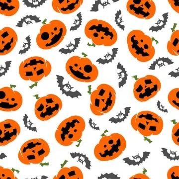 Pumpkins and bats vector seamless pattern. Stock Illustration
