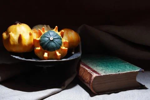 Pumpkins And Book Stock Photos