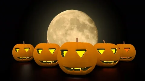 Pumpkins and full moon Stock Footage 42303150