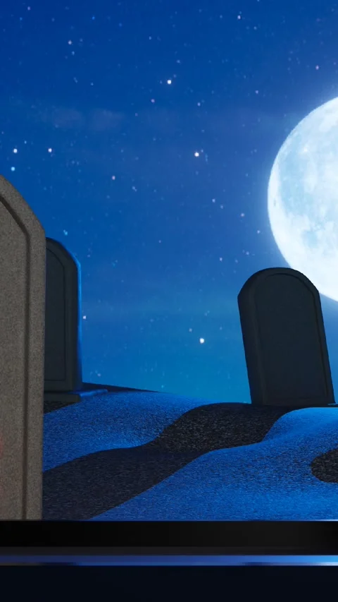 Pumpkins and a ghost in a cemetery	 Stock Footage 285655833