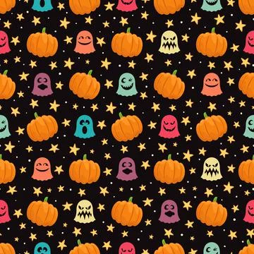 Pumpkins and ghosts Stock Illustration