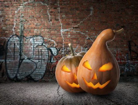 Pumpkins and graffiti Stock Photos