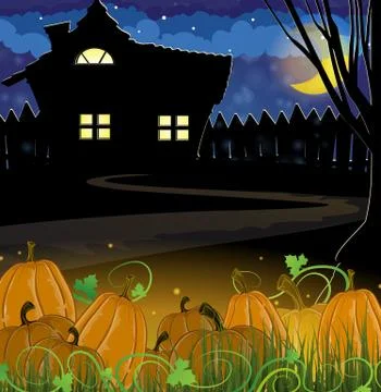Pumpkins and house Stock Illustration