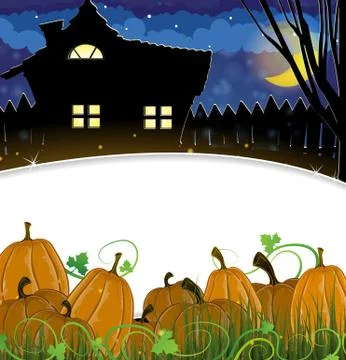 Pumpkins and house Stock Illustration