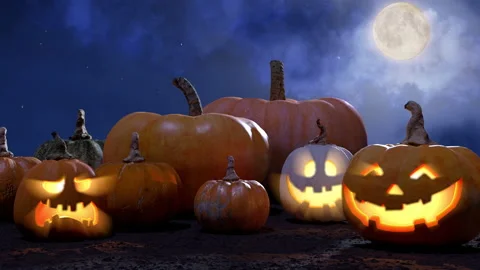 Pumpkins and Jack-O-Lanterns Stock Footage 219760844