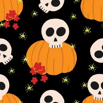 Pumpkins and skulls repeat vector pattern design 스톡 일러스트