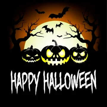 Pumpkins and terrible forest on white moon background Illustrazione stock