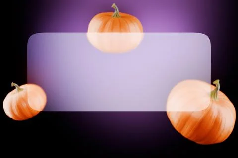 Pumpkins around a blank, translucent rectangle on a purple background. Illustrazione stock