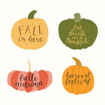 Pumpkins with autumn quotes Stock Illustration