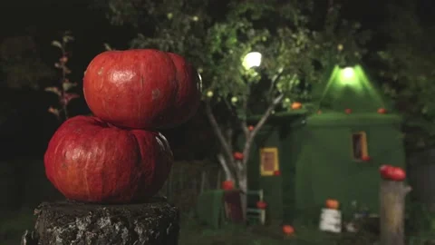 Pumpkins on the background of the house. Видео 141707069