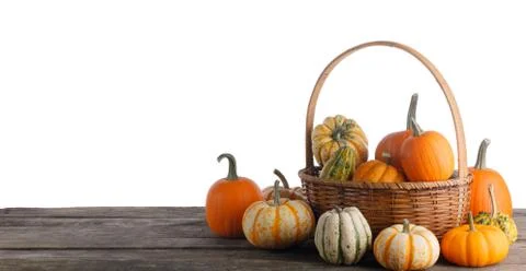 Pumpkins in basket Foto stock