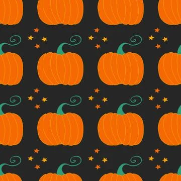 Pumpkins on black background. Seamless pattern. Harvest concept. Vector stock Stock Illustration