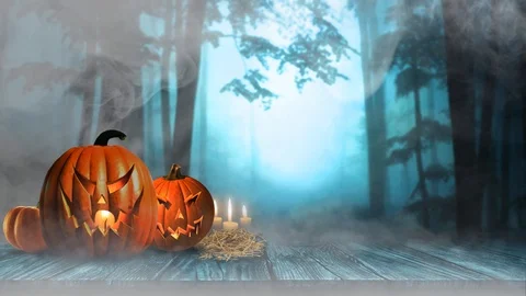 Pumpkins on the Boardwalk in the Mist 4K Stock Footage 96086884