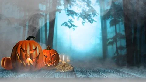 Pumpkins on the Boardwalk in the Mist Stock-Illustration