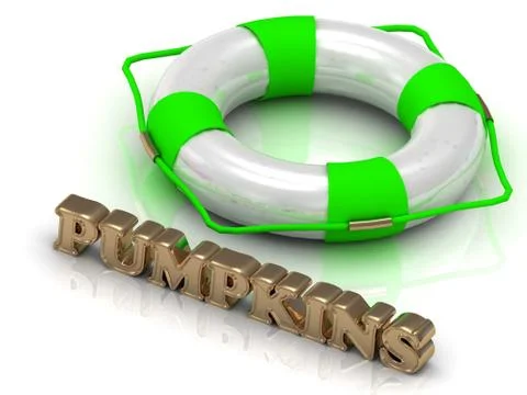 PUMPKINS - bright gold letters and color life buoy on a white background Stock Illustration