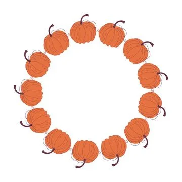 Pumpkins circle frame. Minimalistic Fall wreath. Harvest festival theme. Stock Illustration