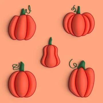 Pumpkins collection in 3d render style for food illustration, autumn or hal.. Stock Illustration