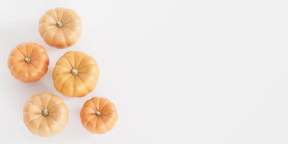 Pumpkins with copy space, white background for autumn holidays, 3d render Stock Illustration