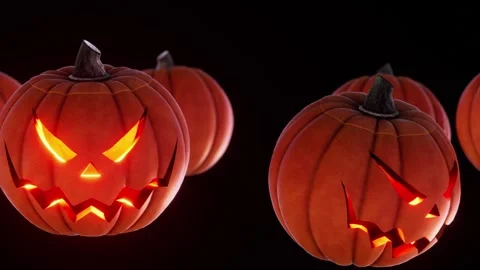 Pumpkins dance and glow with light, animated on the beat, seamless loop Stock Footage 345600909