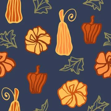 Pumpkins on a dark night background seamless pattern. Ilustración de archivo