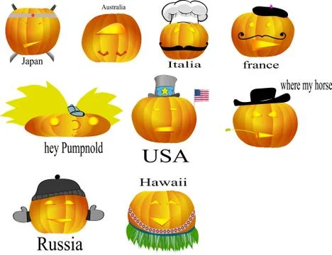 Pumpkins of different nationalities Stock Illustration