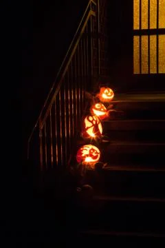 Pumpkins on door steps Stock Photos