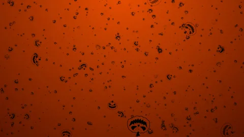 Pumpkins drawn with a black outline fall on an orange background. Halloween Stock Footage 251158687