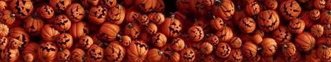 Pumpkins fill the screen creating a spooky setting for Halloween, ultra wide Stock Footage 345729746