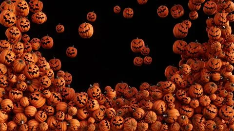 Pumpkins fill the screen in a Halloween setting, creating a spooky feeling 库存插图
