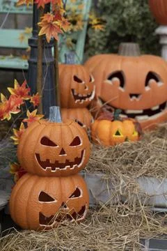 Pumpkins on the floor of the haystack Stock Photos