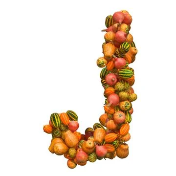 Pumpkins font, letter J from squashes. 3D rendering Stock Illustration