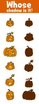 Pumpkins guess the shadow evil orange monsters Stock Illustration