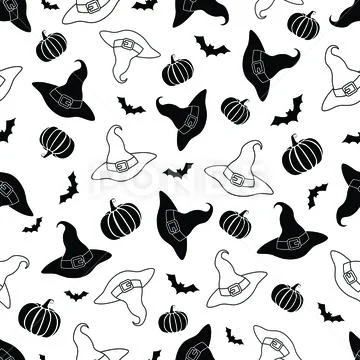 Pumpkins hat bats Pattern Illustration