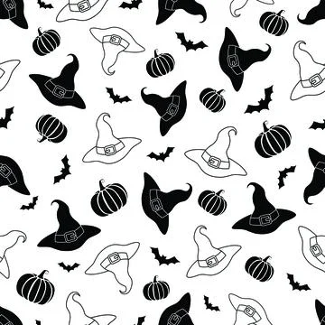 Pumpkins hat bats Pattern Stock Illustration