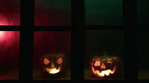 Pumpkins In The House At Night Stock Footage 317617726