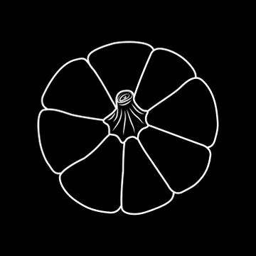 Pumpkins icon top view. Isolated white outline on black background. Simple style Stock Illustration