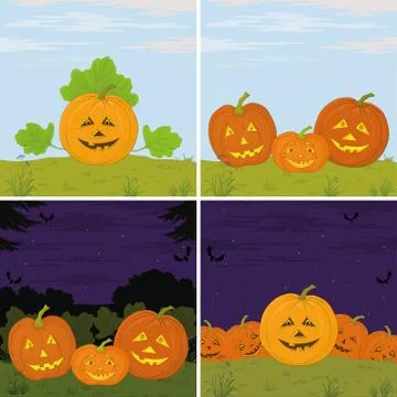 Pumpkins jack o lantern, set Stock Illustration
