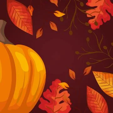 Pumpkins with leafs and nuts autumn pattern background Stock Illustration