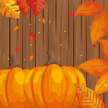 Pumpkins with leafs and nuts autumn pattern background Stock Illustration