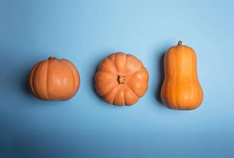 Pumpkins on a light blue background. Stockfoto's